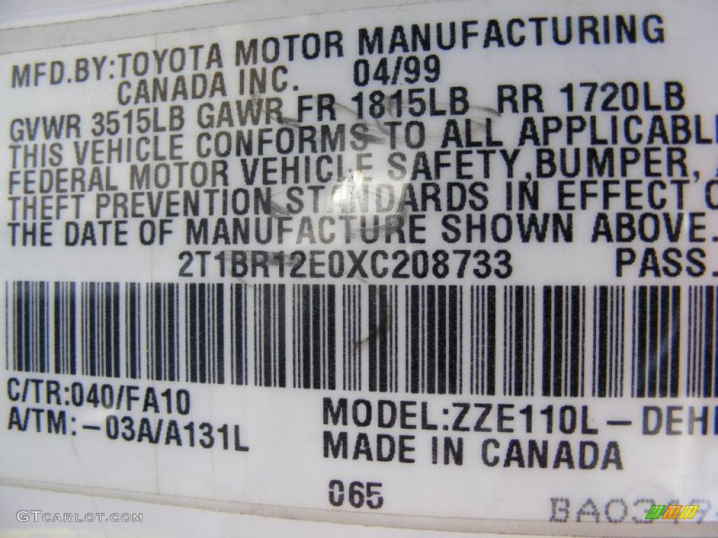1999 Corolla VE - Super White / Light Charcoal photo #29