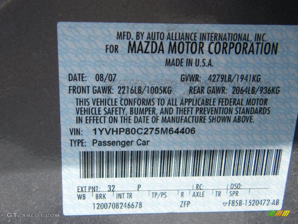2007 MAZDA6 i Touring Sedan - Tungsten Gray Metallic / Black photo #29