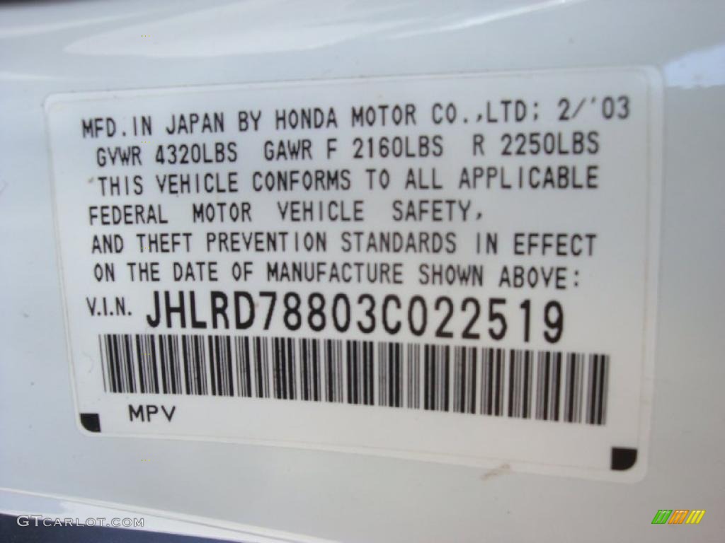 2003 CR-V EX 4WD - Taffeta White / Black photo #16