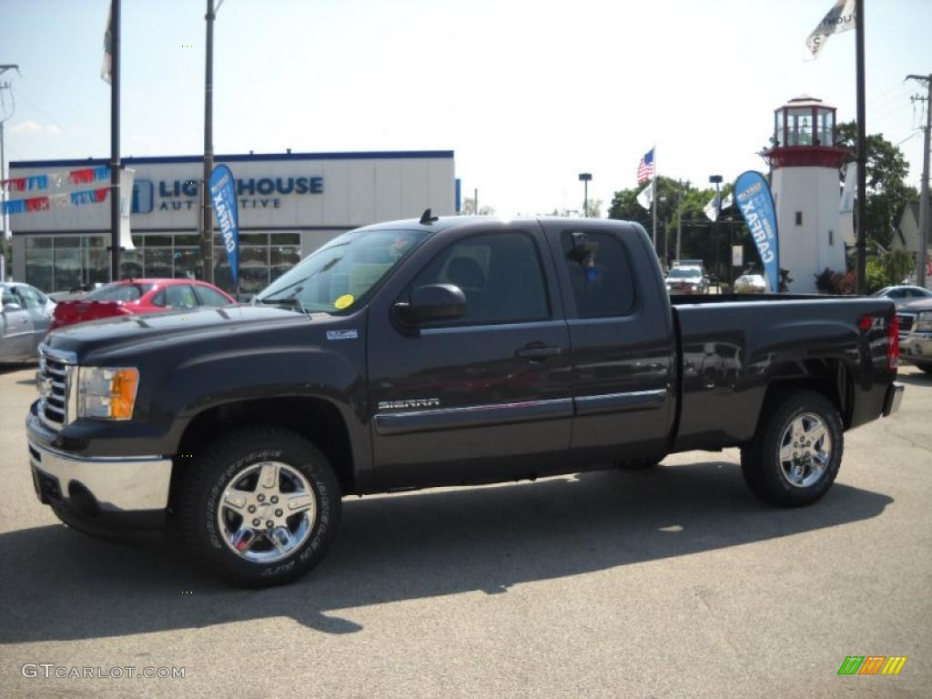 2010 Sierra 1500 SLE Extended Cab 4x4 - Storm Gray Metallic / Ebony photo #2