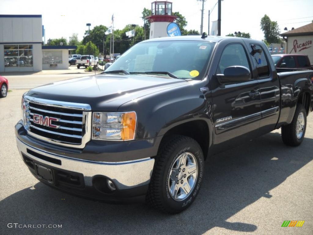 2010 Sierra 1500 SLE Extended Cab 4x4 - Storm Gray Metallic / Ebony photo #3