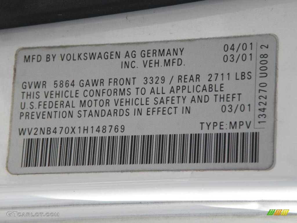 2001 EuroVan MV - Arctic White / Grey photo #17