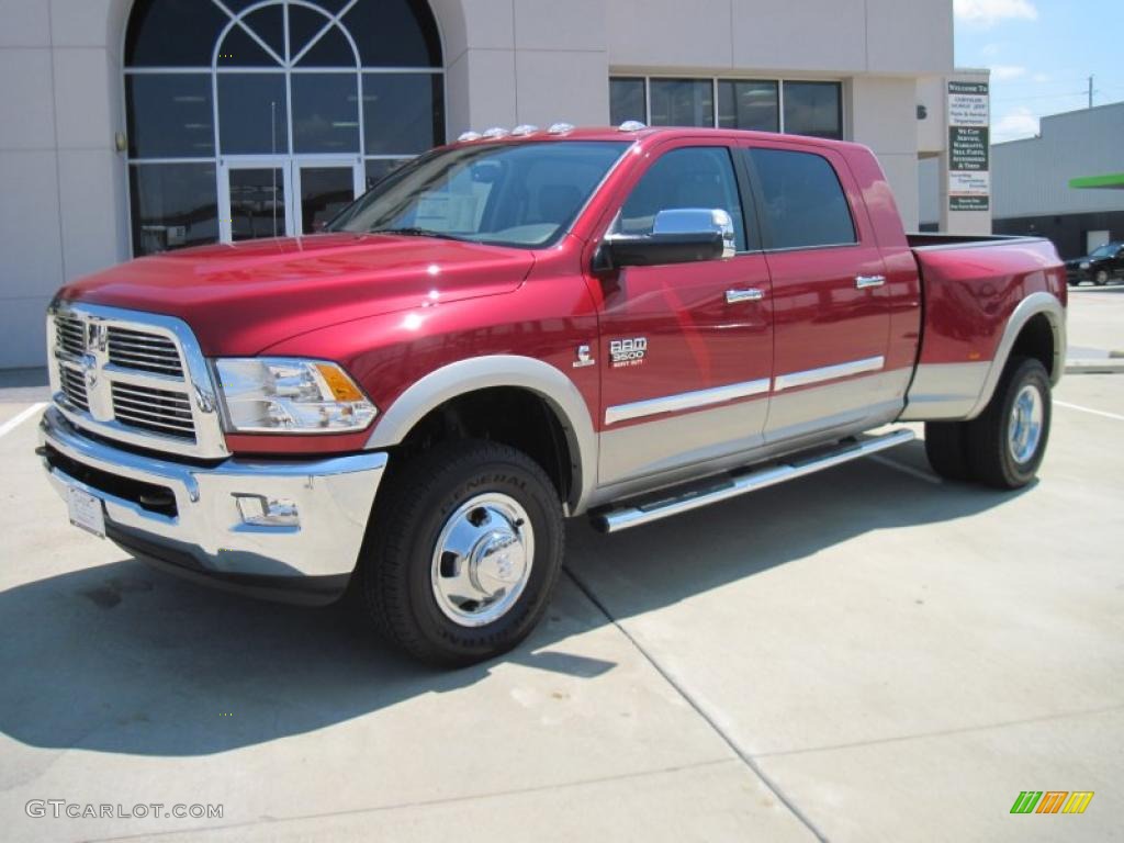 2010 Ram 3500 Laramie Mega Cab 4x4 Dually - Inferno Red Crystal Pearl / Light Pebble Beige/Bark Brown photo #1