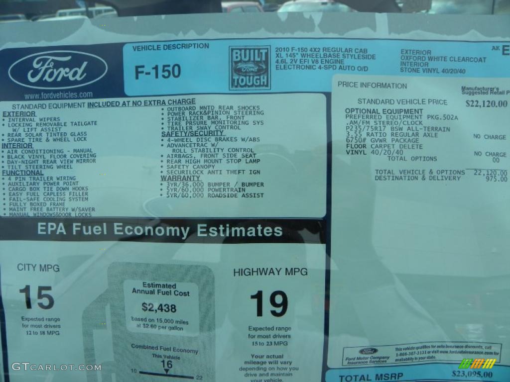 2010 F150 XL Regular Cab - Oxford White / Medium Stone photo #19