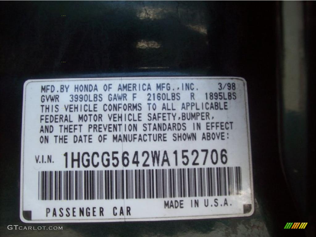 1998 Accord LX Sedan - Dark Emerald Pearl / Quartz photo #25