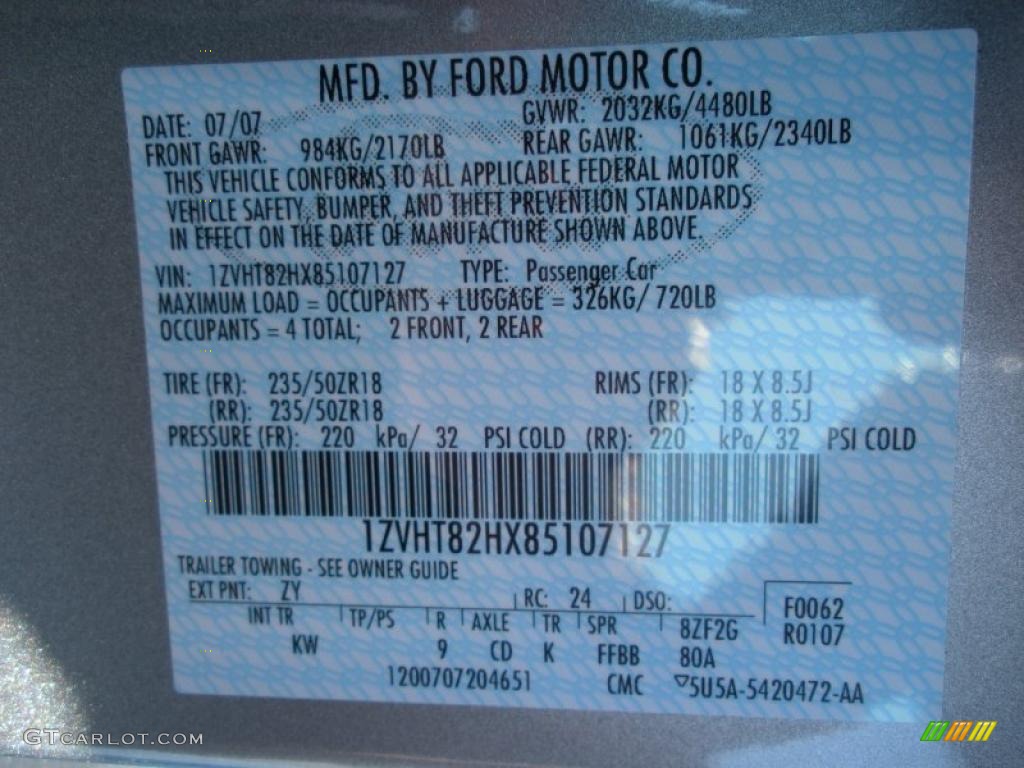 2008 Mustang Color Code ZY for Vapor Silver Metallic Photo #30814250