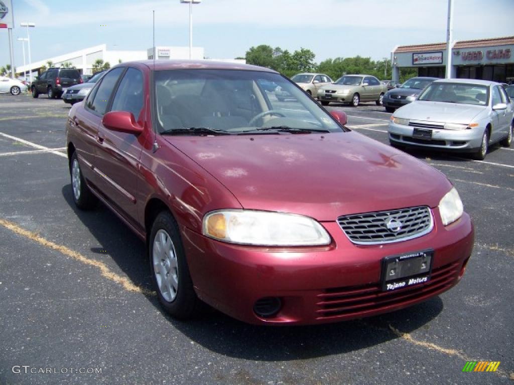 2002 Sentra GXE - Inferno Red / Sand Beige photo #3