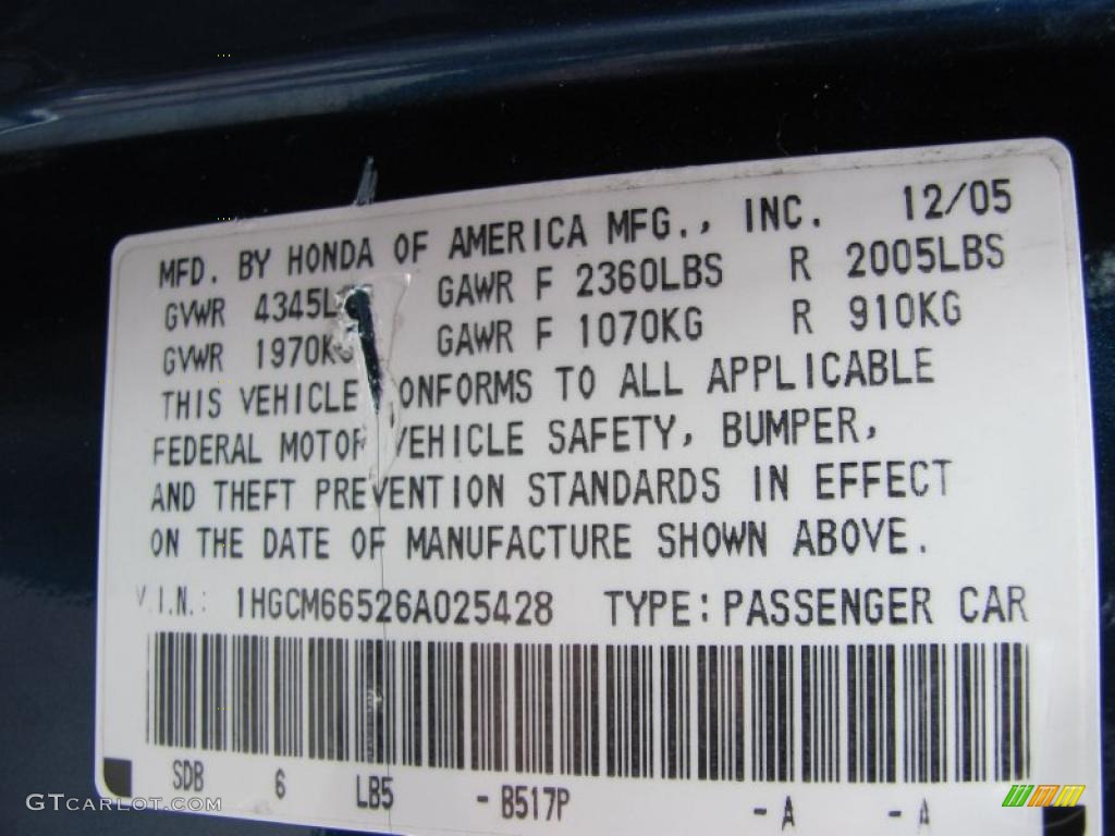 2006 Accord EX-L V6 Sedan - Sapphire Blue Pearl / Black photo #24