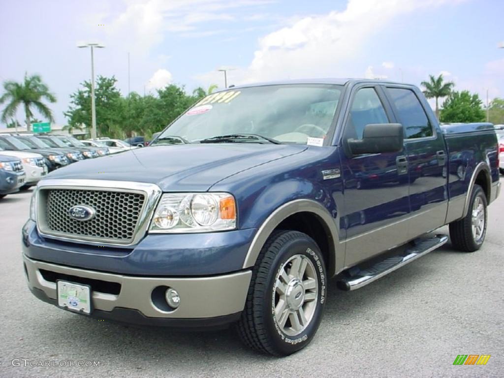 2006 F150 Lariat SuperCrew - Medium Wedgewood Blue Metallic / Tan photo #14