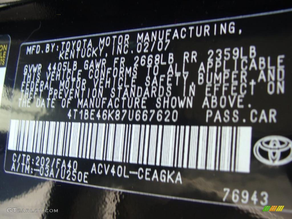 2007 Camry XLE - Black / Ash photo #33