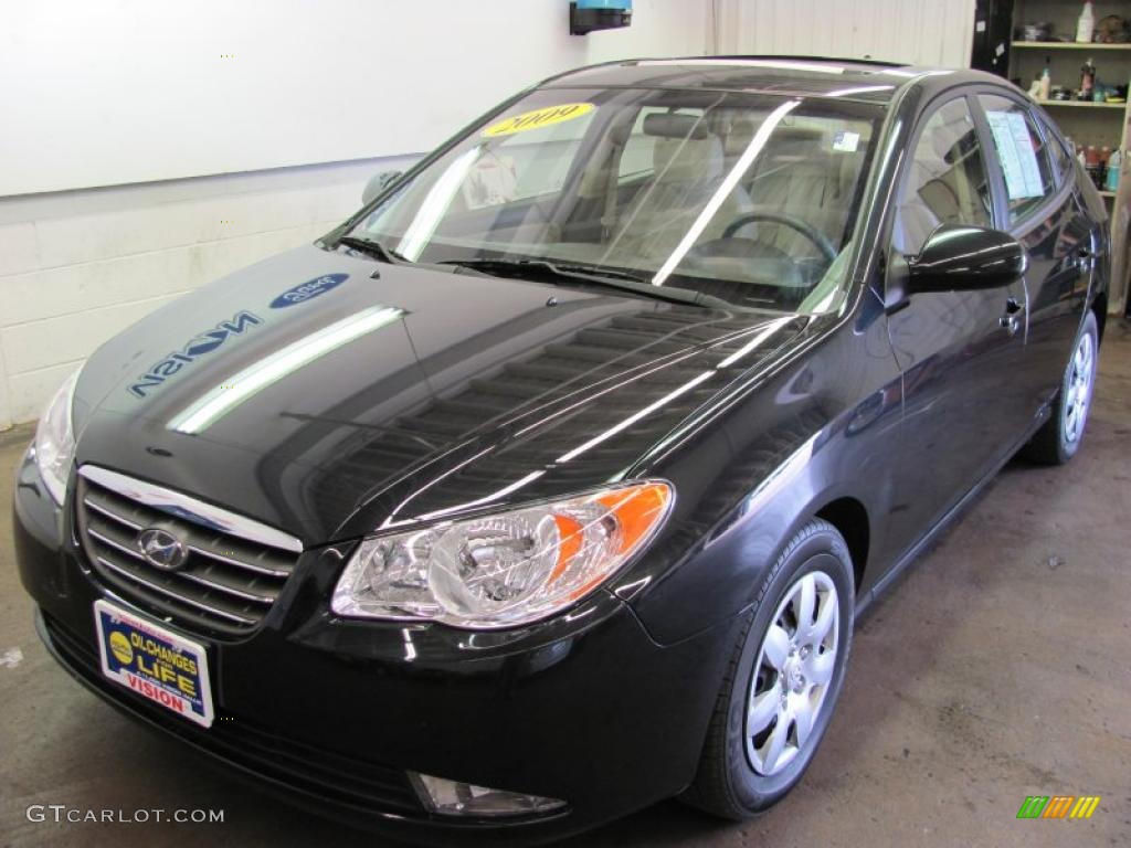 2009 Elantra GLS Sedan - Black Pearl / Beige photo #1