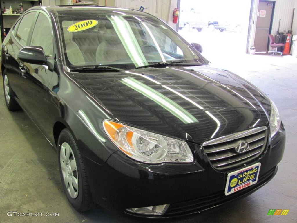 2009 Elantra GLS Sedan - Black Pearl / Beige photo #14