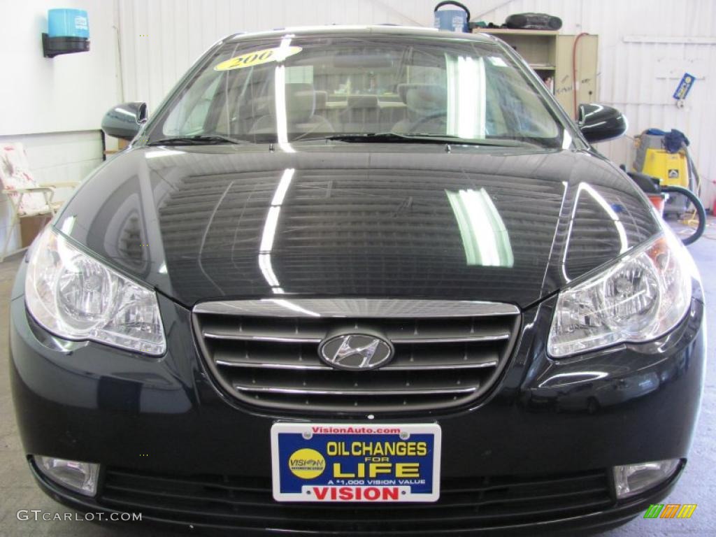 2009 Elantra GLS Sedan - Black Pearl / Beige photo #15