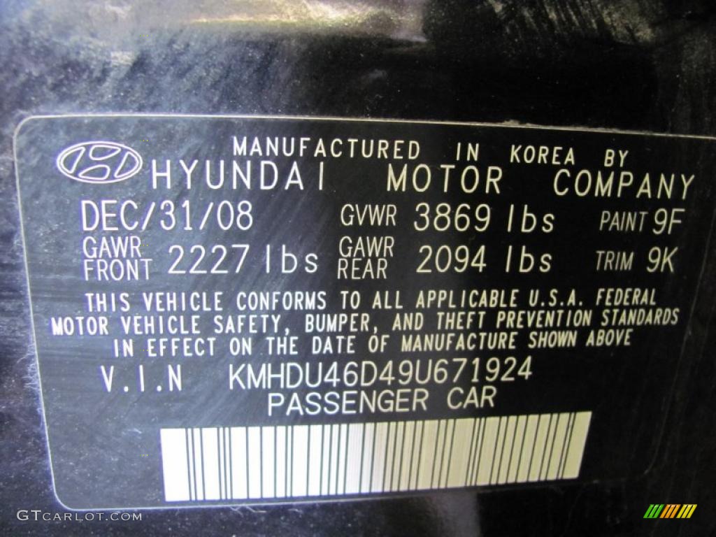 2009 Elantra GLS Sedan - Black Pearl / Beige photo #23