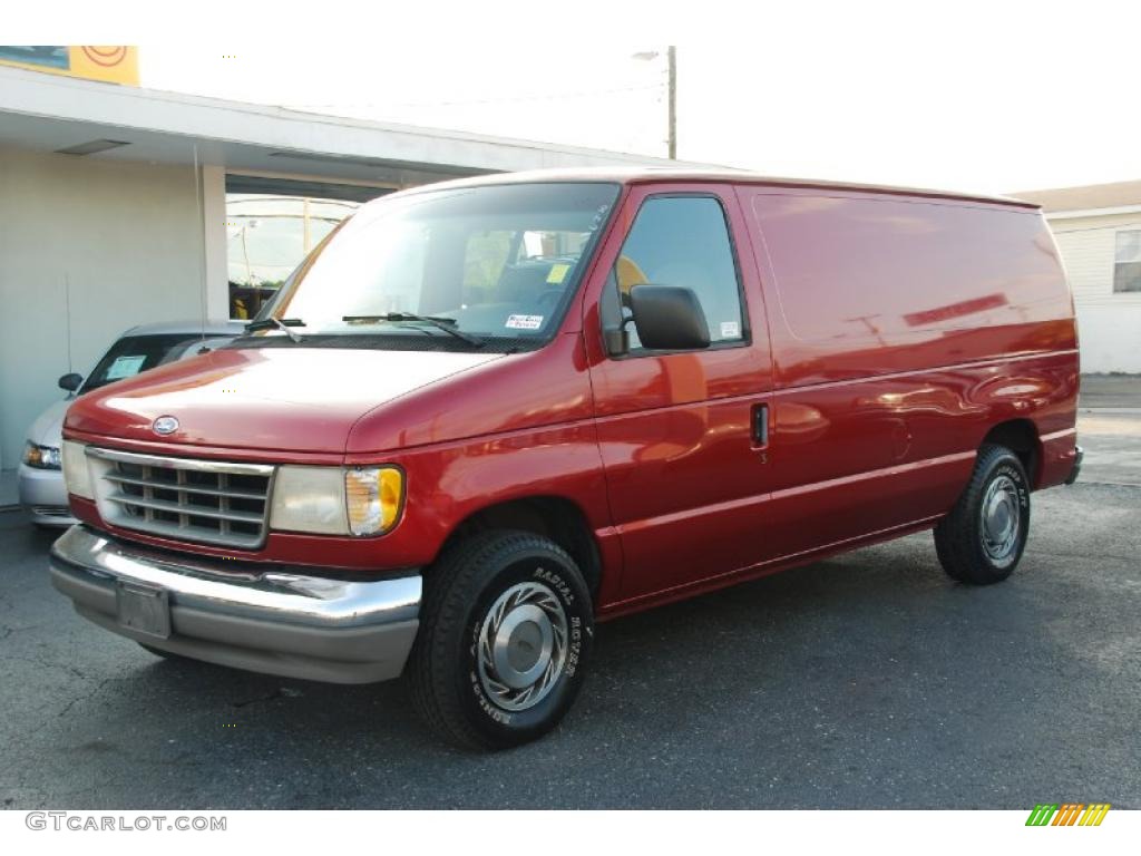 1995 E Series Van E150 XL Cargo Van - Electric Current Red Metallic / Grey photo #2