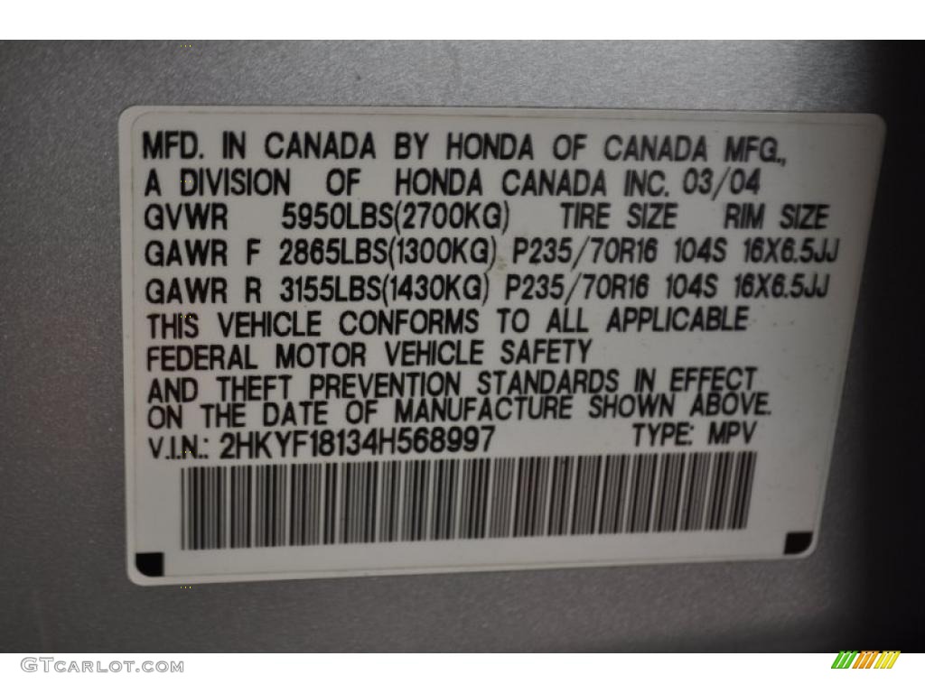 2004 Pilot LX 4WD - Starlight Silver Metallic / Gray photo #9
