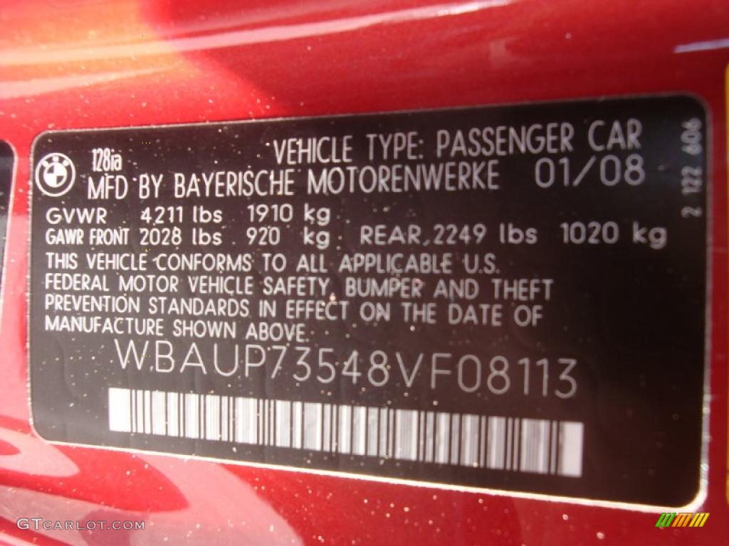 2008 1 Series 128i Coupe - Sedona Red Metallic / Black photo #15
