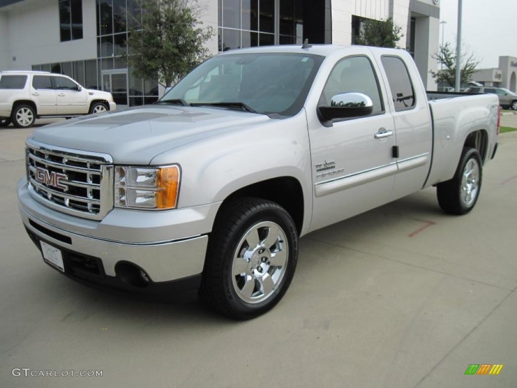 2010 Sierra 1500 SLE Extended Cab 4x4 - Pure Silver Metallic / Ebony photo #1