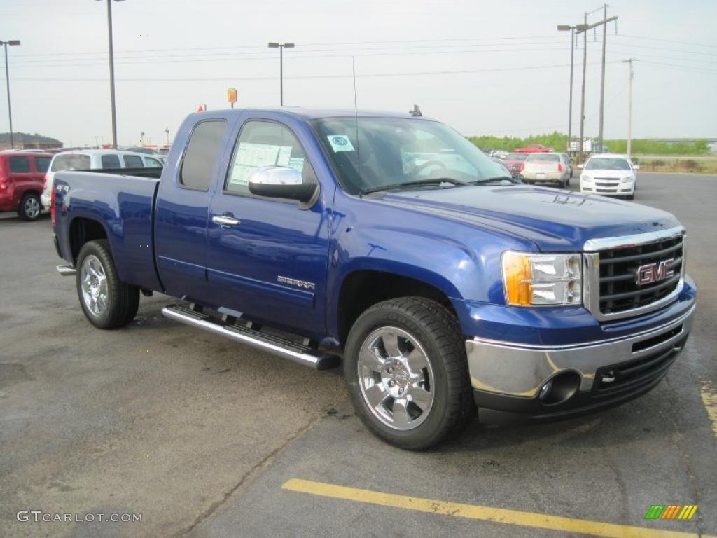 2010 Sierra 1500 SLE Extended Cab 4x4 - Laser Blue Metallic / Ebony photo #3