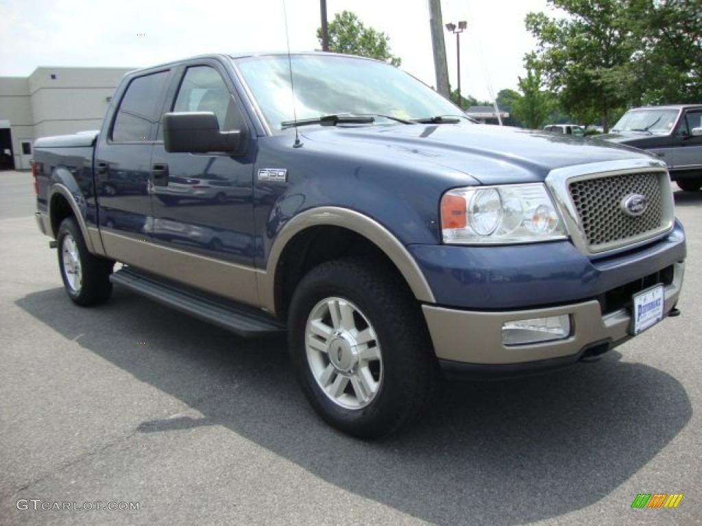 2004 F150 Lariat SuperCrew 4x4 - Medium Wedgewood Blue Metallic / Tan photo #7