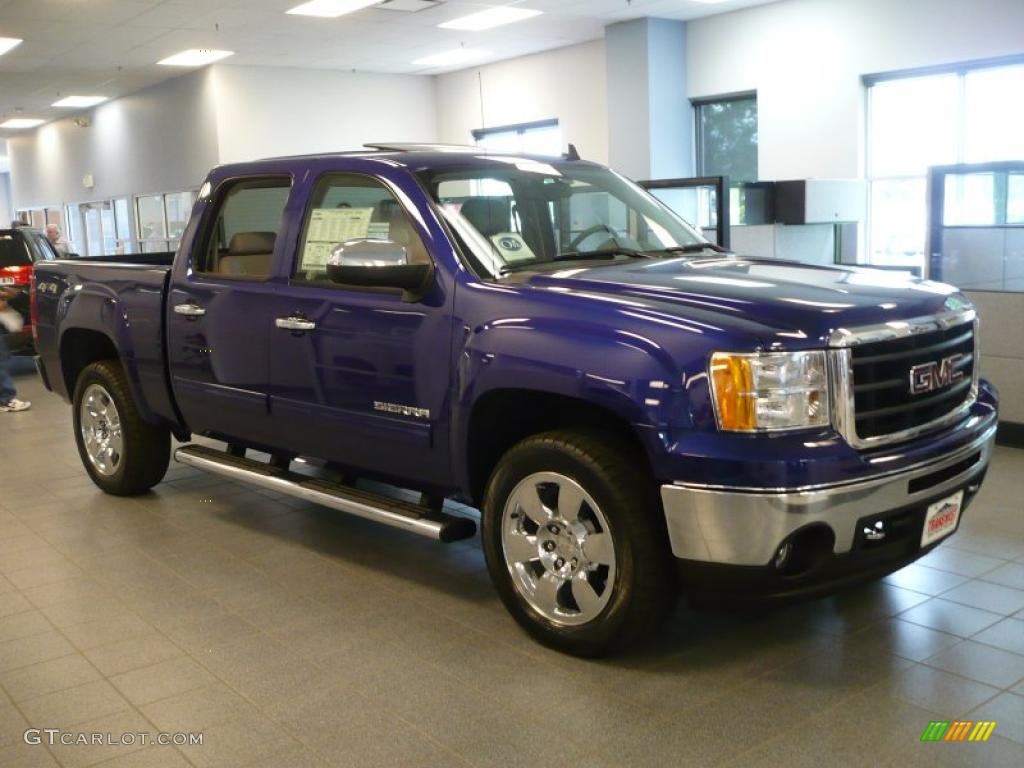 2010 Sierra 1500 SLT Crew Cab 4x4 - Laser Blue Metallic / Light Titanium/Ebony photo #1