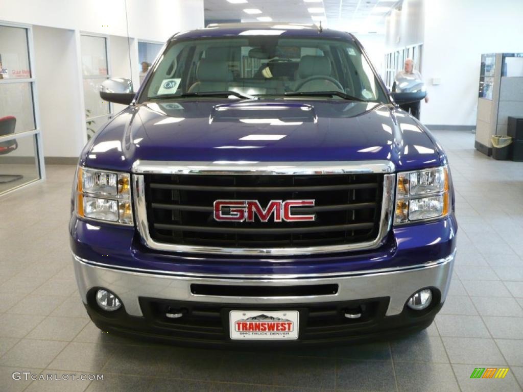 2010 Sierra 1500 SLT Crew Cab 4x4 - Laser Blue Metallic / Light Titanium/Ebony photo #2