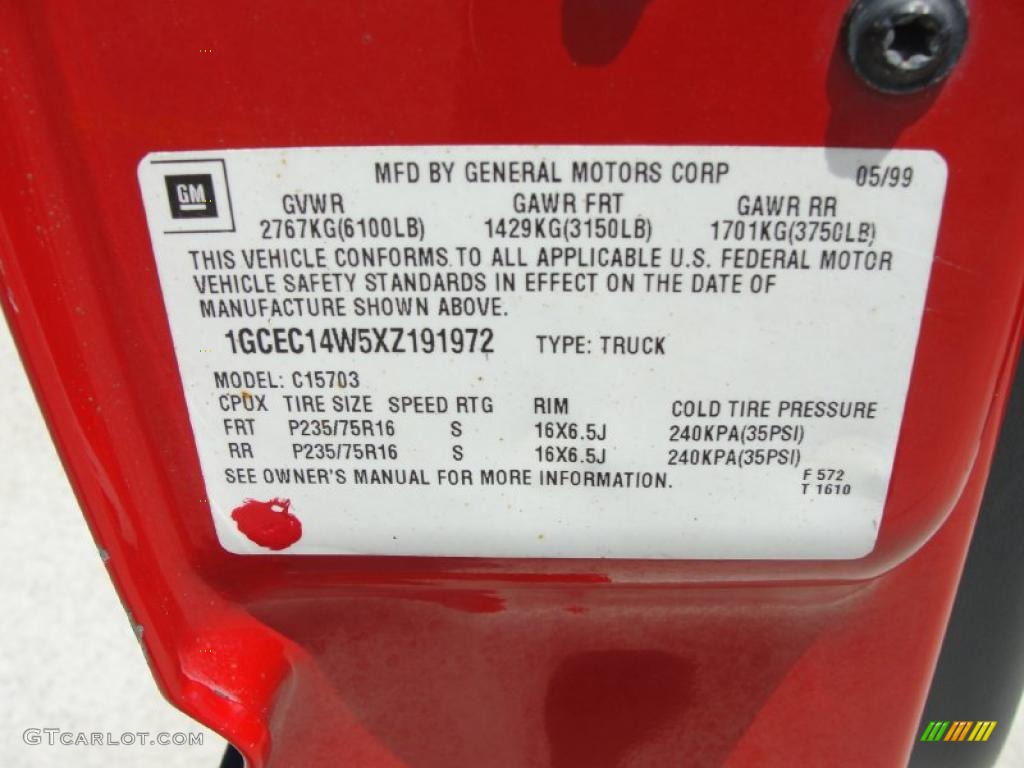 1999 Silverado 1500 Regular Cab - Victory Red / Graphite photo #33