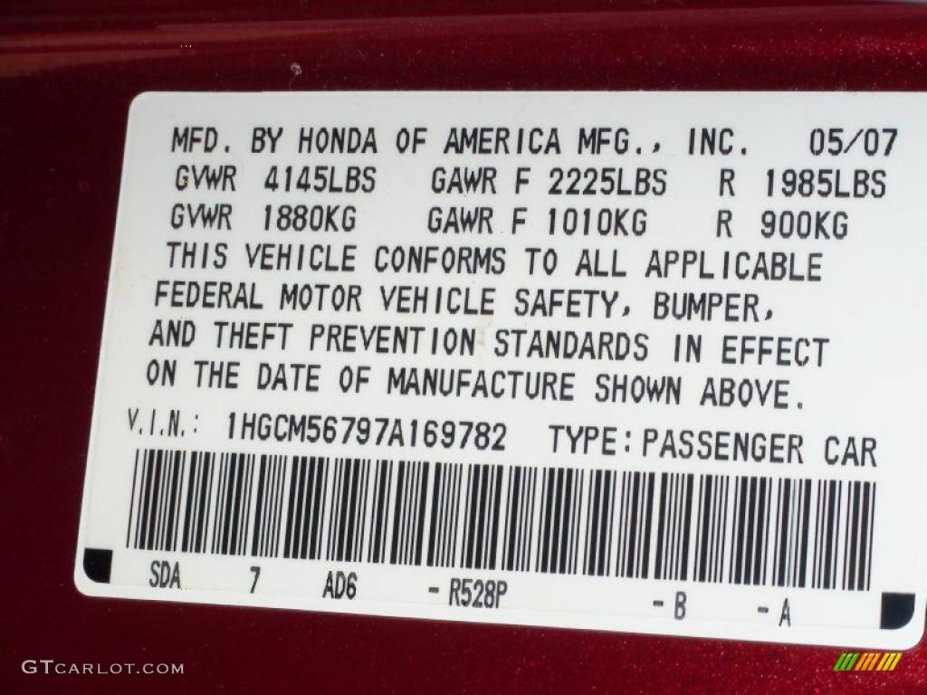 2007 Accord EX Sedan - Moroccan Red Pearl / Gray photo #43