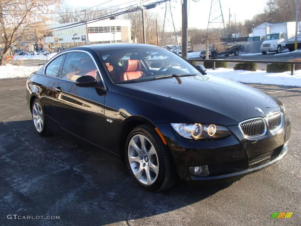 2007 3 Series 328xi Coupe - Jet Black / Coral Red/Black photo #3