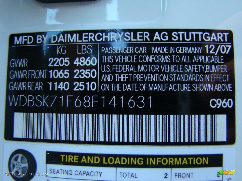 2008 SL Color Code 960 for Alabaster White Photo #31095975