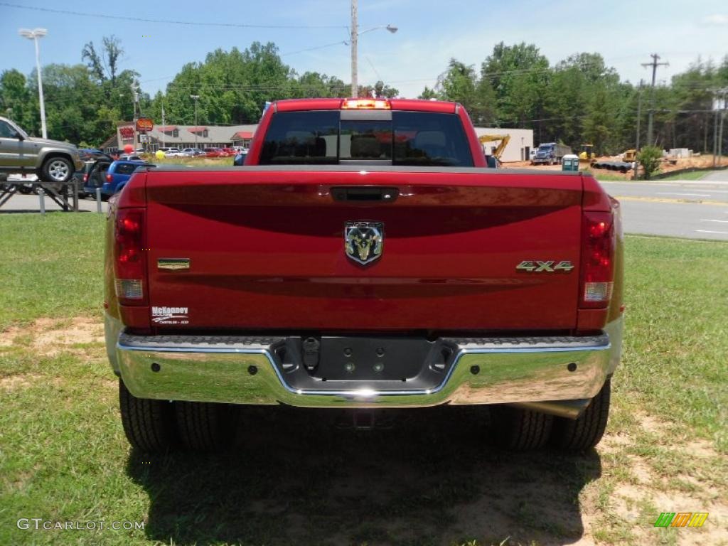 2010 Ram 3500 Laramie Crew Cab 4x4 Dually - Inferno Red Crystal Pearl / Light Pebble Beige/Bark Brown photo #3