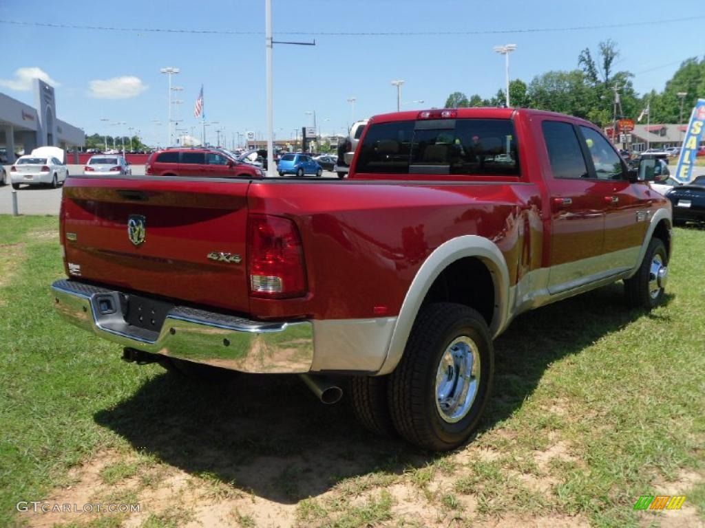 2010 Ram 3500 Laramie Crew Cab 4x4 Dually - Inferno Red Crystal Pearl / Light Pebble Beige/Bark Brown photo #4