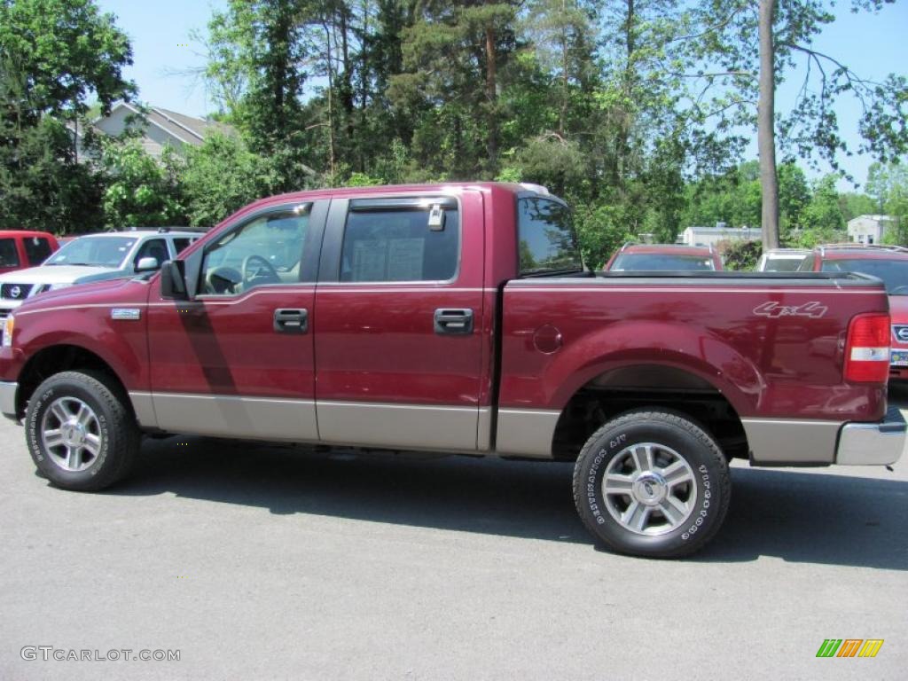 2005 F150 XLT SuperCrew 4x4 - Dark Toreador Red Metallic / Tan photo #14