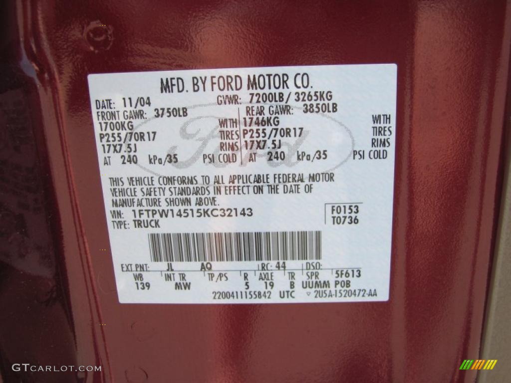 2005 F150 XLT SuperCrew 4x4 - Dark Toreador Red Metallic / Tan photo #22