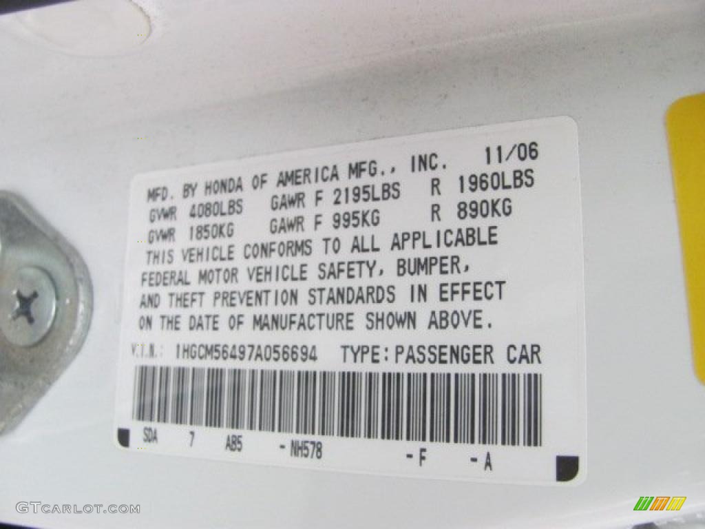 2007 Accord LX Sedan - Taffeta White / Ivory photo #19