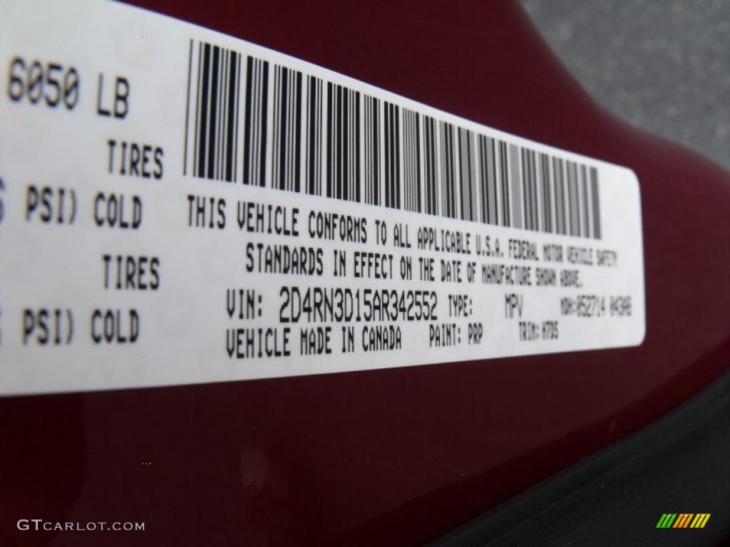 2010 Grand Caravan Color Code PRP for Deep Cherry Red Crystal Pearl Photo #31226625