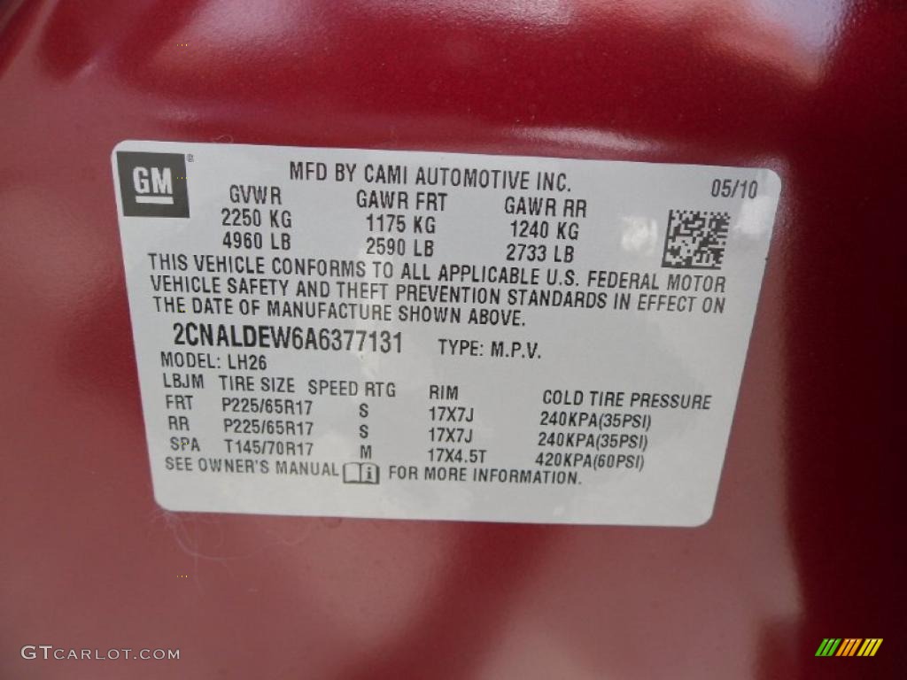 2010 Equinox LT - Cardinal Red Metallic / Jet Black photo #6