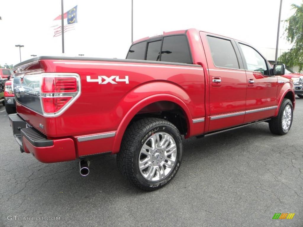 2010 F150 Platinum SuperCrew 4x4 - Red Candy Metallic / Sienna Brown Leather/Black photo #3