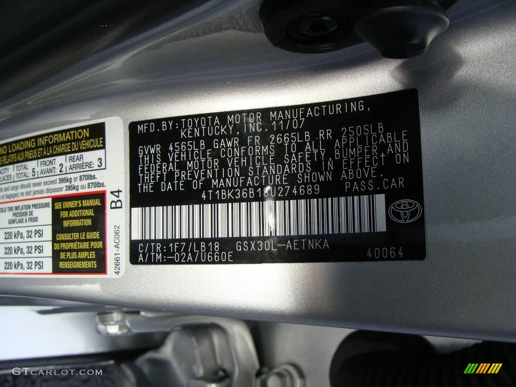 2008 Avalon Touring - Classic Silver Metallic / Dark Charcoal photo #24
