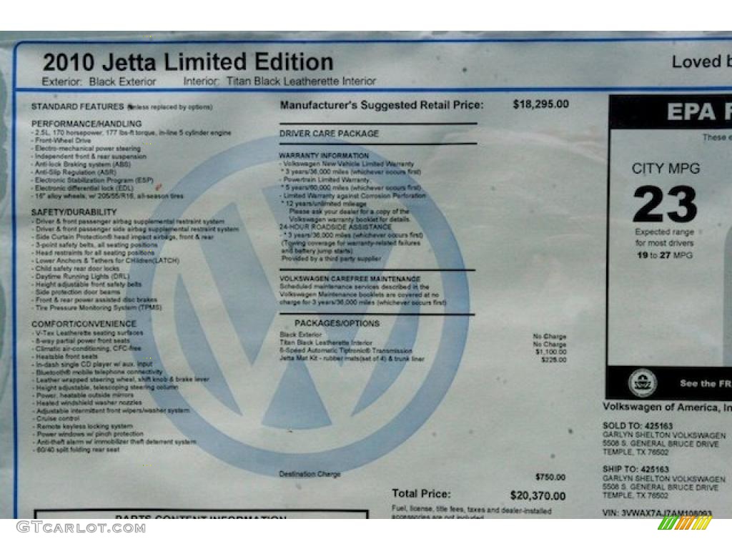 2010 Jetta Limited Edition Sedan - Black / Titan Black photo #11