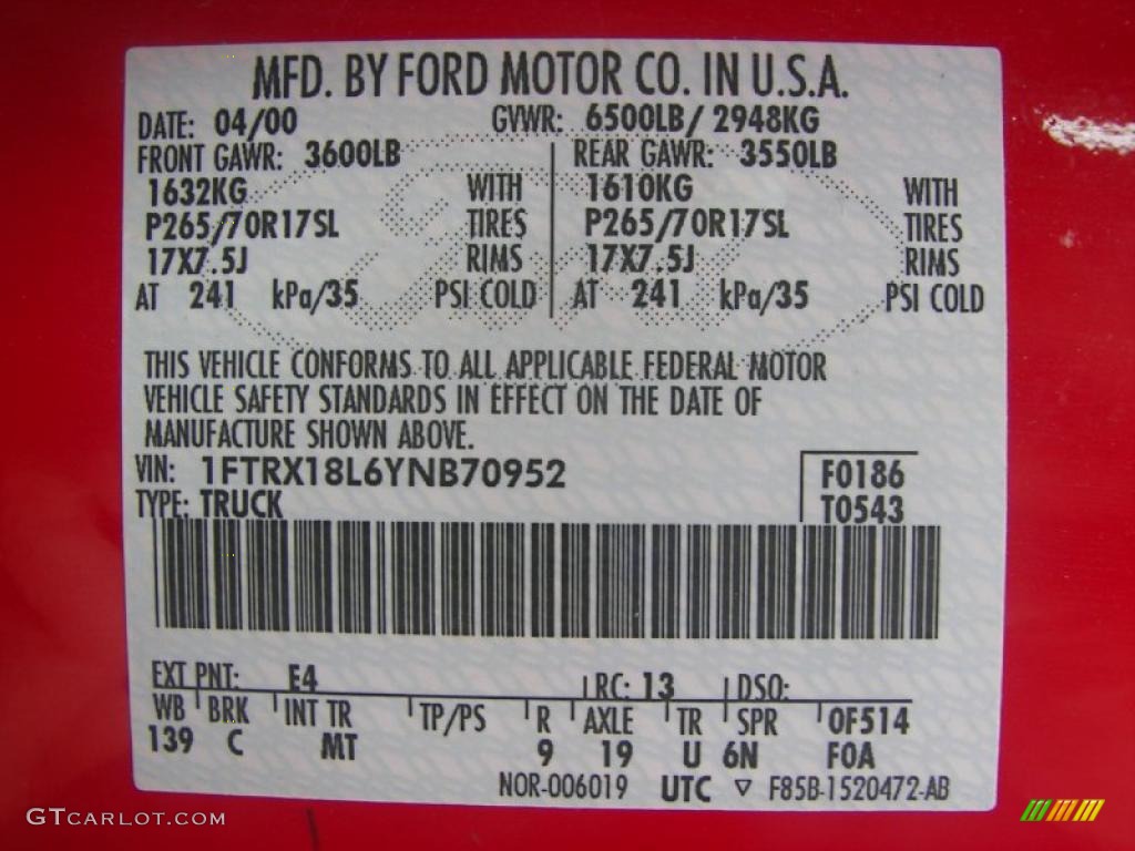 2000 F150 Color Code E4 for Bright Red Photo #31393037
