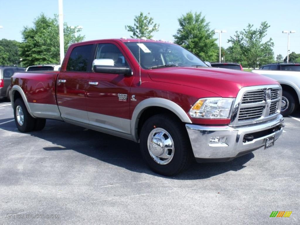 2010 Ram 3500 Laramie Crew Cab Dually - Inferno Red Crystal Pearl / Light Pebble Beige/Bark Brown photo #4