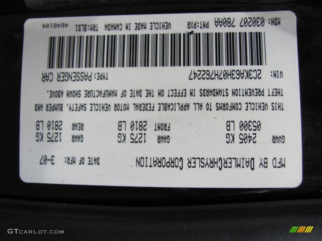 2007 Chrysler 300 C SRT Design Info Tag Photo #31443312