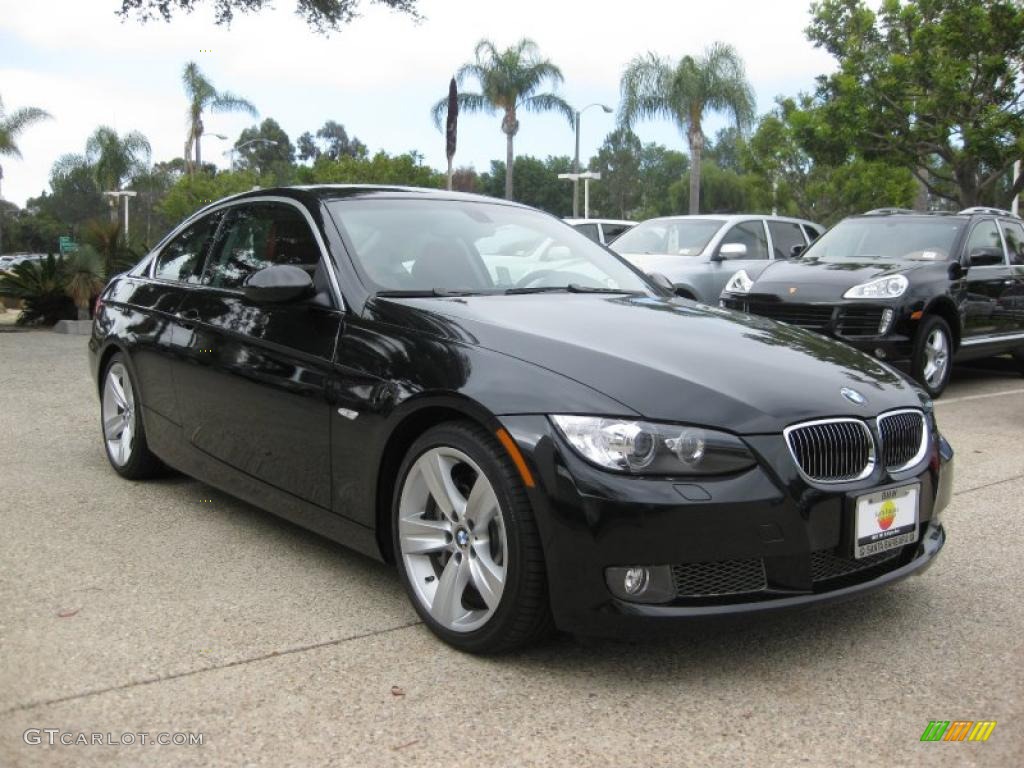 2007 3 Series 335i Coupe - Jet Black / Coral Red/Black photo #7
