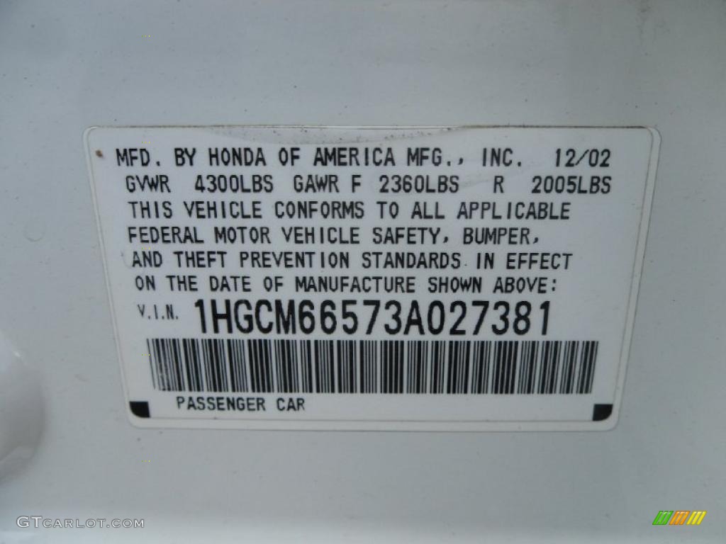 2003 Accord EX V6 Sedan - Taffeta White / Ivory photo #6