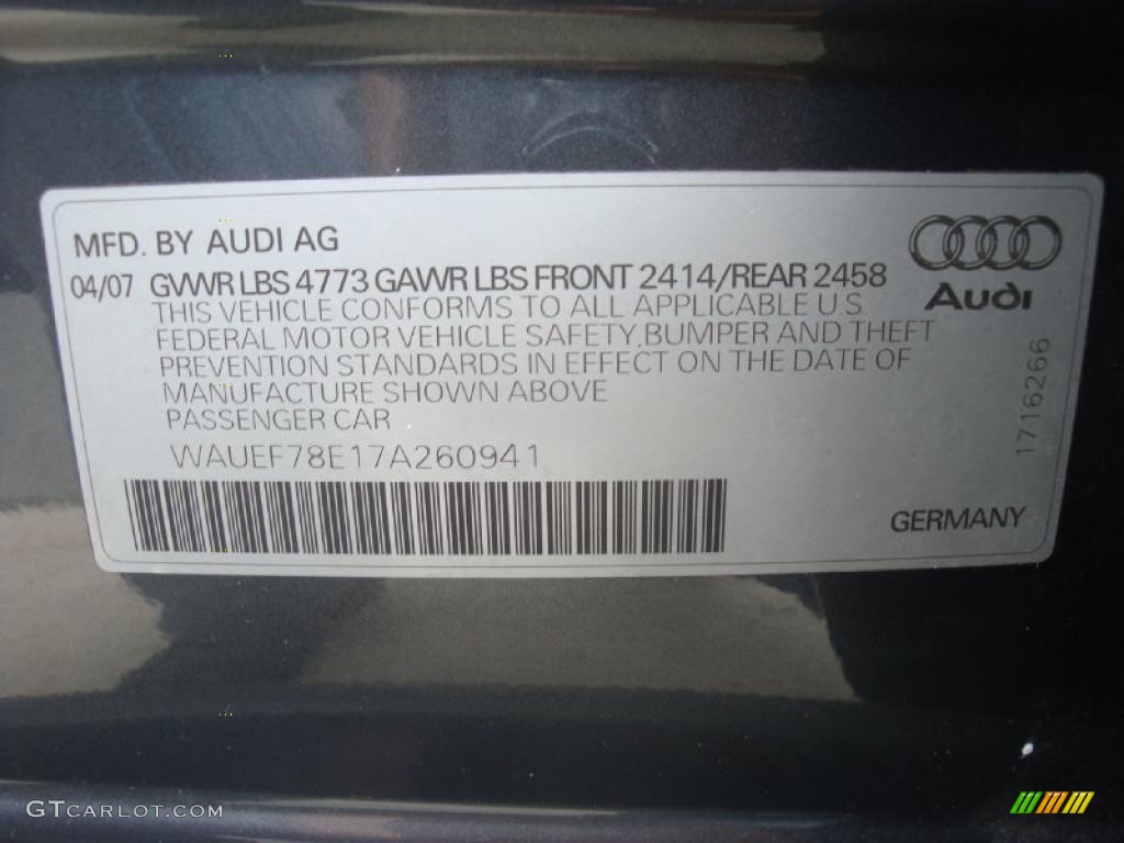 2007 A4 2.0T quattro Sedan - Dolphin Gray Metallic / Ebony photo #16