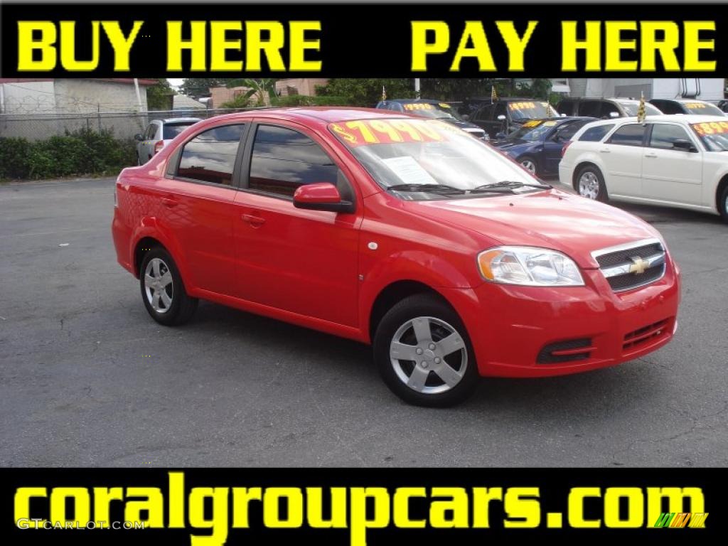 2007 Aveo LS Sedan - Victory Red / Charcoal Black photo #1