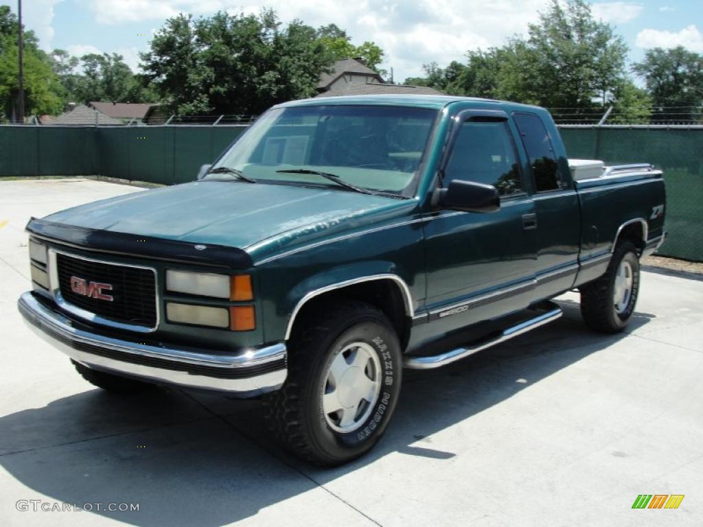 1997 Sierra 1500 SLT Extended Cab 4x4 - Laguna Green Metallic / Pewter Gray photo #7