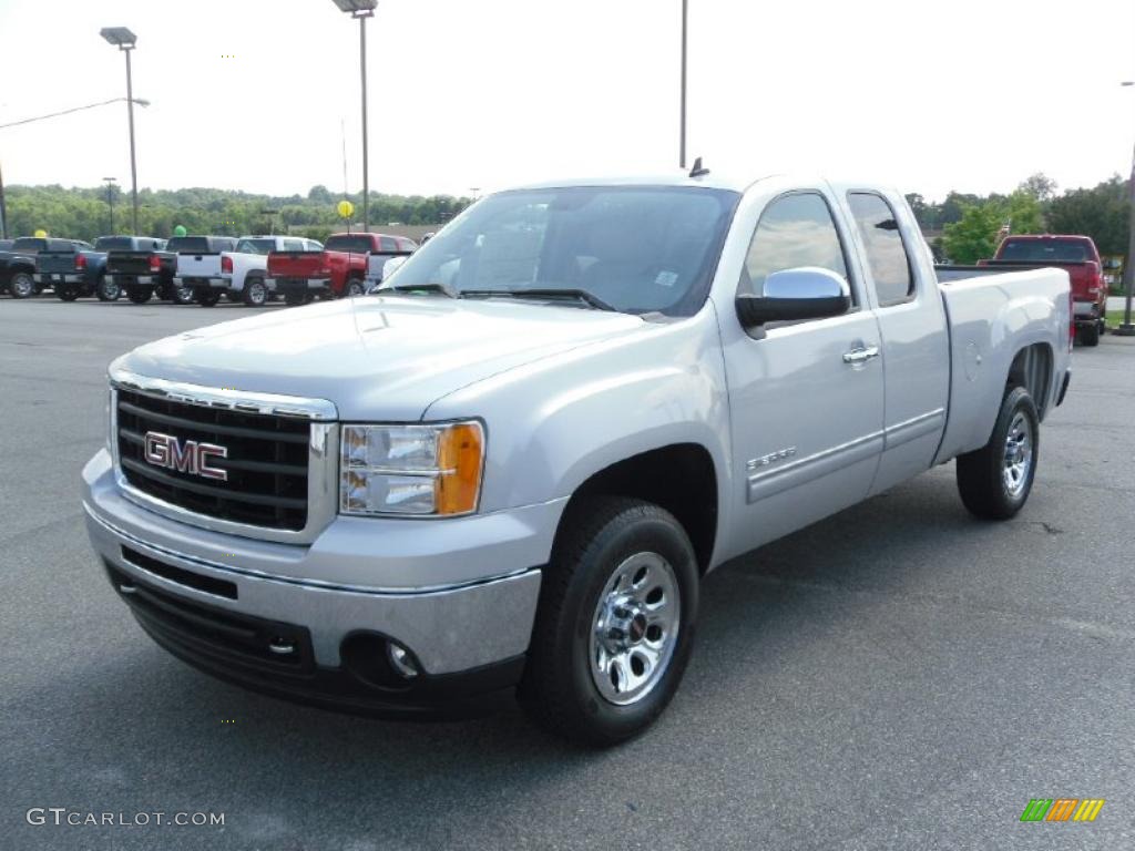 2010 Sierra 1500 SLE Extended Cab - Pure Silver Metallic / Cocoa/Light Cashmere photo #1