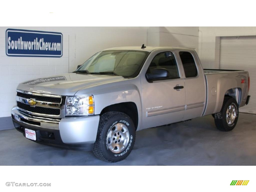 2010 Silverado 1500 LT Extended Cab 4x4 - Sheer Silver Metallic / Ebony photo #1